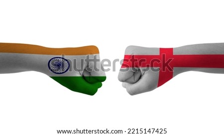 india vs England hand flag Man hands patterned with the india vs England flag