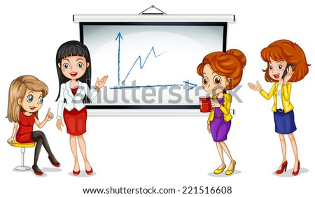 Illustration of the girls near the bulletin board on a white background