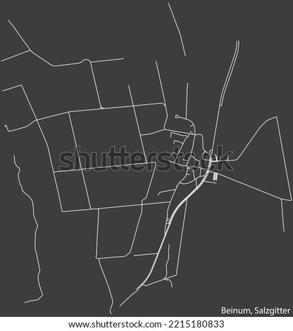 Detailed negative navigation white lines urban street roads map of the BEINUM QUARTER of the German regional capital city of Salzgitter, Germany on dark gray background