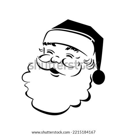 Vector isolated Santa Claus Father Christmas Saint Nicolas head face portrait stencil colorless black and white outline silhouette shadow shape  Royalty-Free Stock Photo #2215184167