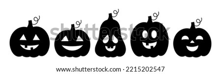 Halloween pumpkins Jack O Lanterns with different faces icons collection. Vector illustration