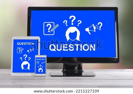 Question concept shown on different information technology devices