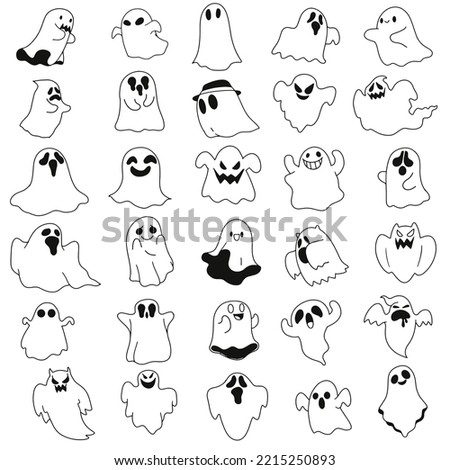 Cute  ghosts icons, Halloween design set, Kawaii colorful ghost collection ,Each on a separate layer.