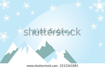 Horizontal Winter Landscape. Mountains fir tree forest in distant. Flat and solid color vector Illustration. Vector illustration: Winter snowy Mountains landscape with hills and pines