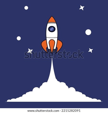 spaceship flying thick smoke, Rocket icon - Vector