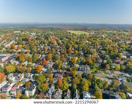 Early afternoon autumn aerial photo view of Saratoga Springs New York
