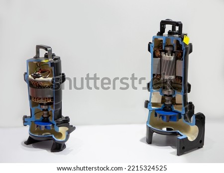 Cut away show internal part of submersible pump. Industrial equipment. Royalty-Free Stock Photo #2215324525