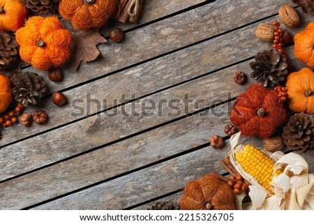 Autumn fall thanksgiving day composition with decorative pumpkins