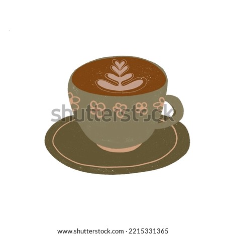 Hand drawn dry ink style a cup of coffee isolated on a white background