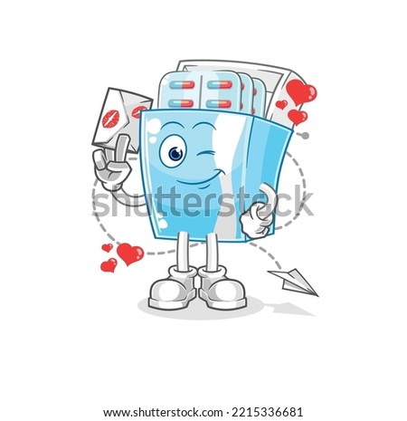 the medicine package hold love letter illustration. character vector