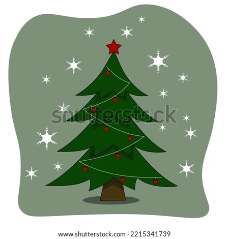 Christmas tree clip art cartoon illustration design with decorative hanger and snowflakes
