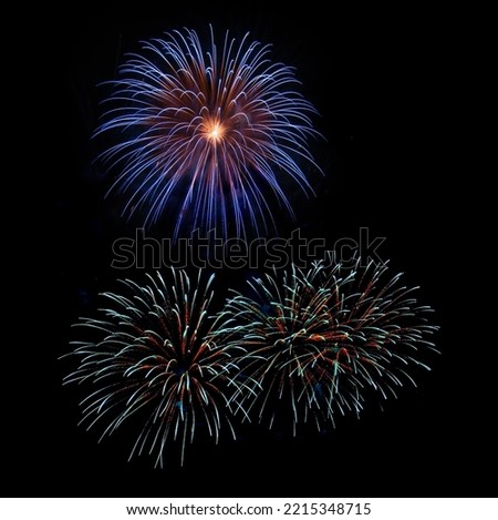 Amazing Beautiful firework on black background for celebration anniversary merry christmas eve and happy new year.