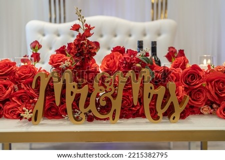 Mr and Mrs decorative sign at a wedding reception