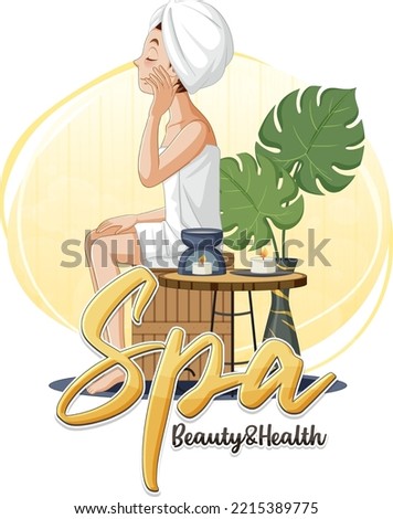 Spa beauty and health text with spa woman illustration