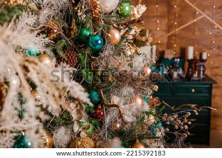 beautiful Christmas decoration in brown style close