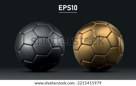 Vector 3D golden and black soccer ball. Gold football ball on black background. Football 3d ball.