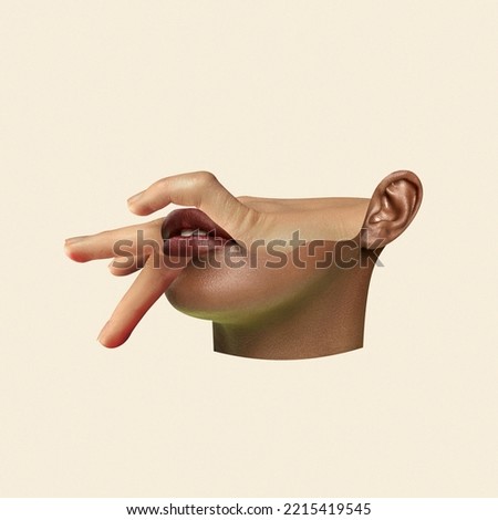 Part of female face and hand. Moral pressure, mental health. contemporary art collage. Inspiration, idea, trendy urban style. Surrealism, minimalism. Parts, details, avant-garde and creativity Royalty-Free Stock Photo #2215419545