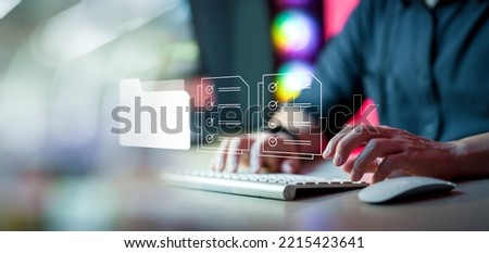 Business productivity checklist and filling survey form online. Fast checklist and clipboard task management. report file. Fast checklist and clipboard task management.  File icons, document report. Royalty-Free Stock Photo #2215423641