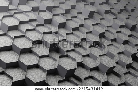 3d Abstract hexagon black cube brick texture concept background