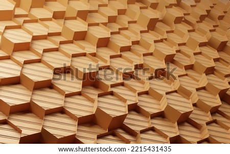  Abstract hexagon gold wooden texture concept background