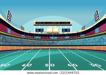 American football arena field with bright stadium lights