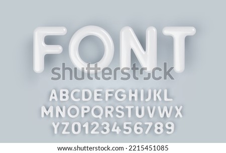 3D White plastic alphabet with a glossy surface on a gray background.