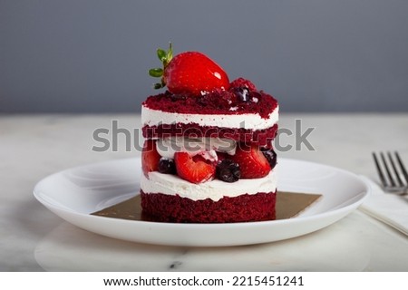 Strawberry Cake on a White Plate