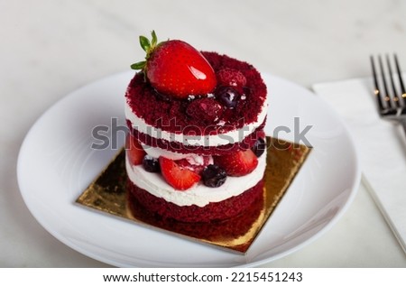 Strawberry Cake on a White Plate