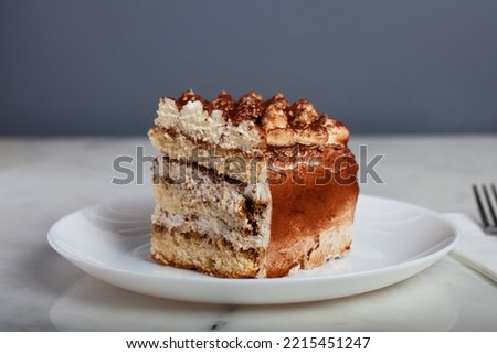Tiramisu Cake on a White Plate
