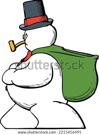 Vector Graphics Of Of A Christmas Themed Snowman With A Bag On His Back, From A U.S. Patent Drawing, Isolated On Transparent Background.