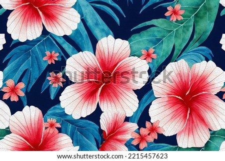Floral pattern of hibiscus flowers, floral hawaiian background.