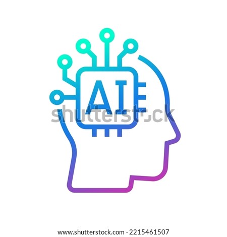 Human head tech icon, AI chip technological brain, Artificial intelligence, Simple flat design symbol, Isolated on white background, Vector illustration Royalty-Free Stock Photo #2215461507
