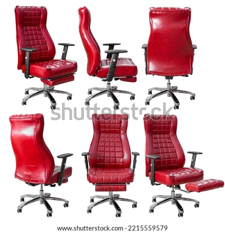 Red executive office chair. Isolated on a white background. View from different sides
