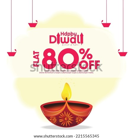 Happy Diwali Flat 80% Off. Vector design of big oil lamp on white background. Diwali Sale Festival season.