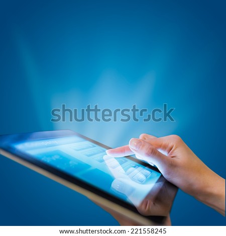 Responsive web design on mobile devices tablet pc on blue background
