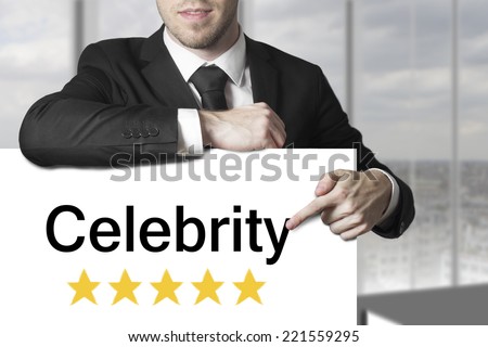 businessman pointing on sign celebrity golden rating stars