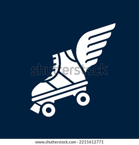 Flying roller skates with wings. Retro quad rollers isolated - icon vector illustration.
