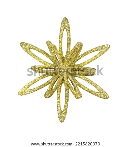 Christmas toy, golden snowflake on a white background. High quality photo