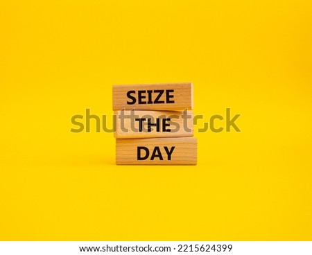 Seize the day symbol. Wooden blocks with words Seize the day. Beautiful yellow background. Business and Seize the day concept. Copy space. Royalty-Free Stock Photo #2215624399