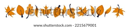 Autumn leaves border vector illustration isolated on transparent background. Abstract simple foliage with watercolor texsture. Orange color. Flat style clip art