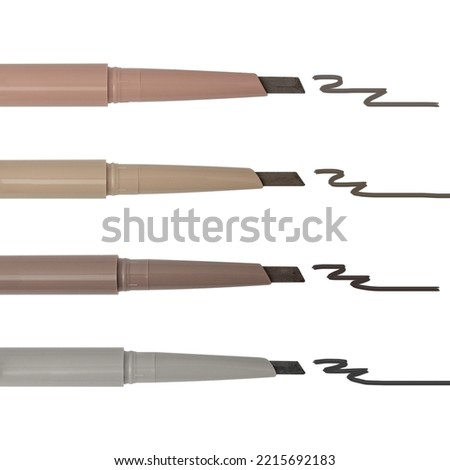 Set of eye or eyebrow pencils with color swatches