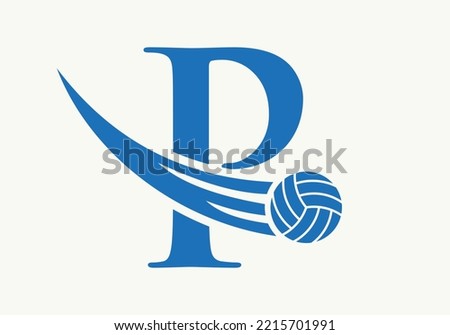 Letter P Volleyball Logo Design Sign. Volleyball Sports Logotype Symbol Vector Template