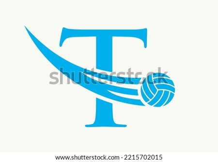 Letter T Volleyball Logo Design Sign. Volleyball Sports Logotype Symbol Vector Template