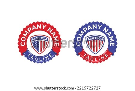 American USA flag in the shape of Shield Logo Stamp Badge Concept sign icon symbol Element Design. Safety, Security and Guard Logotype. Vector illustration template