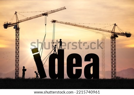 Silhouette engineer working on a construction site Crane and the construction team set Angsorn ideas in the concept of creative development.