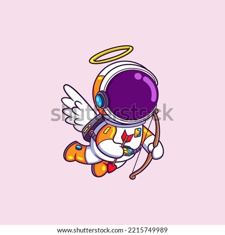 The cupid astronaut is flying in the sky while carrying a bow with love arrow of illustration