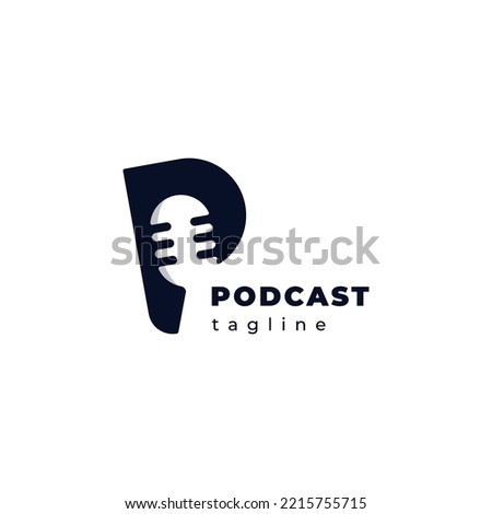 Podcast letter P and microphone creative monogram logo design icon vector