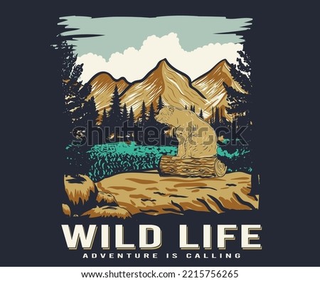 Wild life, adventure is calling. Mountain vector design for t-shirt, poster, batches, sticker and others. Royalty-Free Stock Photo #2215756265