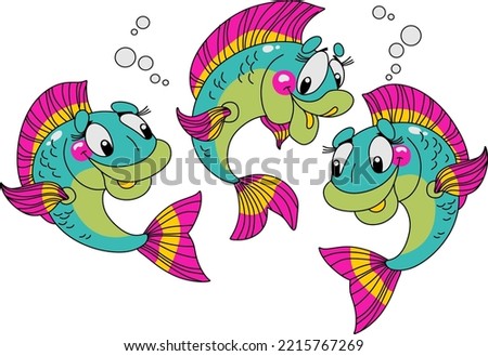 Cartoon fish dancing. Illustration of a group of fish. Funny colorful fish collection. aquarium animal. Freshwater fish. Vector. high resolution images