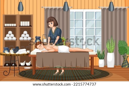 Woman gets massage in spa illustration